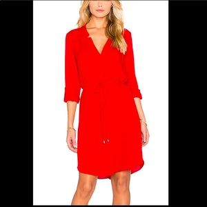 Splendid Red V-Neck Drawstring Shirt Dress